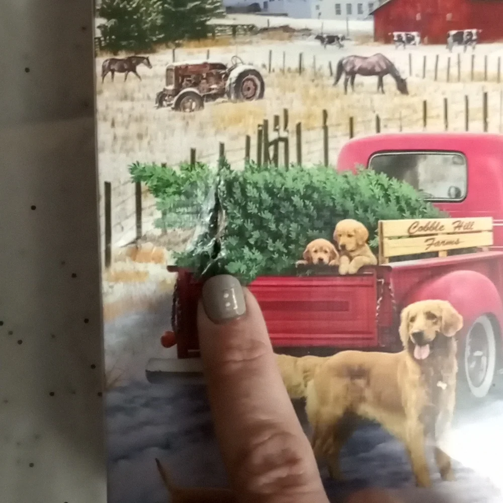 1000 piece puzzle Labrador retrievers red truck Christmas